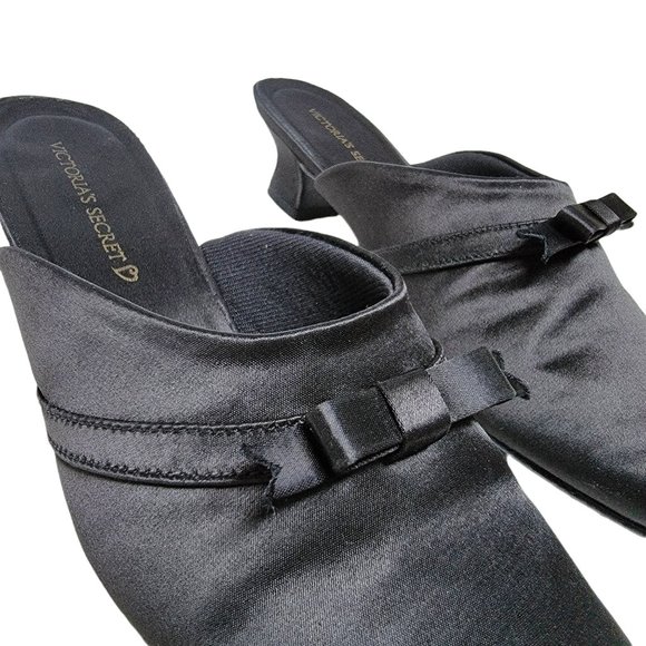 VICTORIA'S SECRET Black Satin Boudoir Slippers New w/ Box Size Medium - Picture 3 of 16